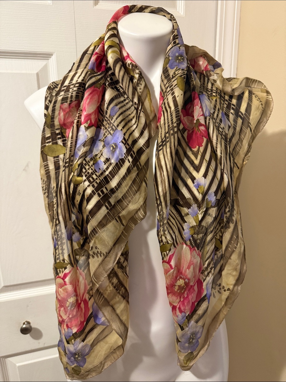 Vintage Well loved Xtra Large Oscar de la Renta Floral Scarf